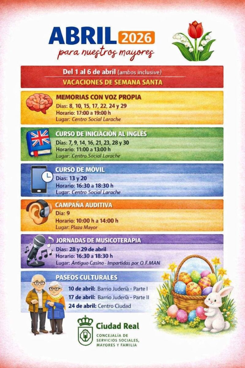 Ciudad Real programa diez actividades para mayores en abril con talleres, idiomas y paseos culturales